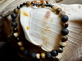 Armband mit Chocolate-Perlen, Spinell, Tigerauge & Silber925