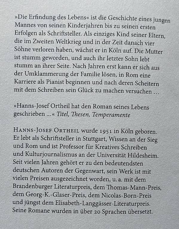 Libri: Die Erfindung des Lebens - Hanns-Josef Ortheil – Usato da Zürich venduto da kba_579s 3