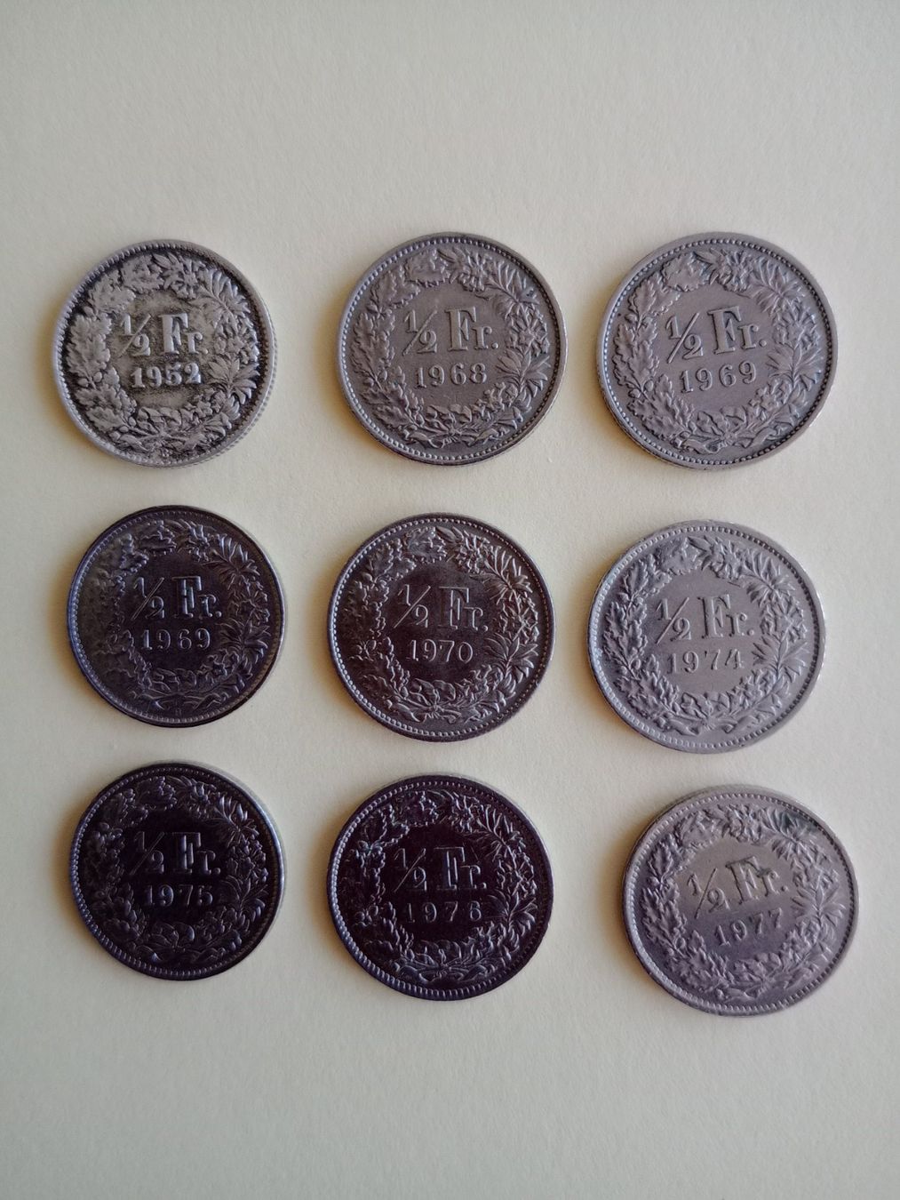 Alle Münzen: 50 Rappen Silber 9 Stück – Gebraucht aus Thun von 56Orchid