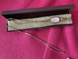 Damen vintage Kettenuhr vergoldet, 80 cm, mechanisch