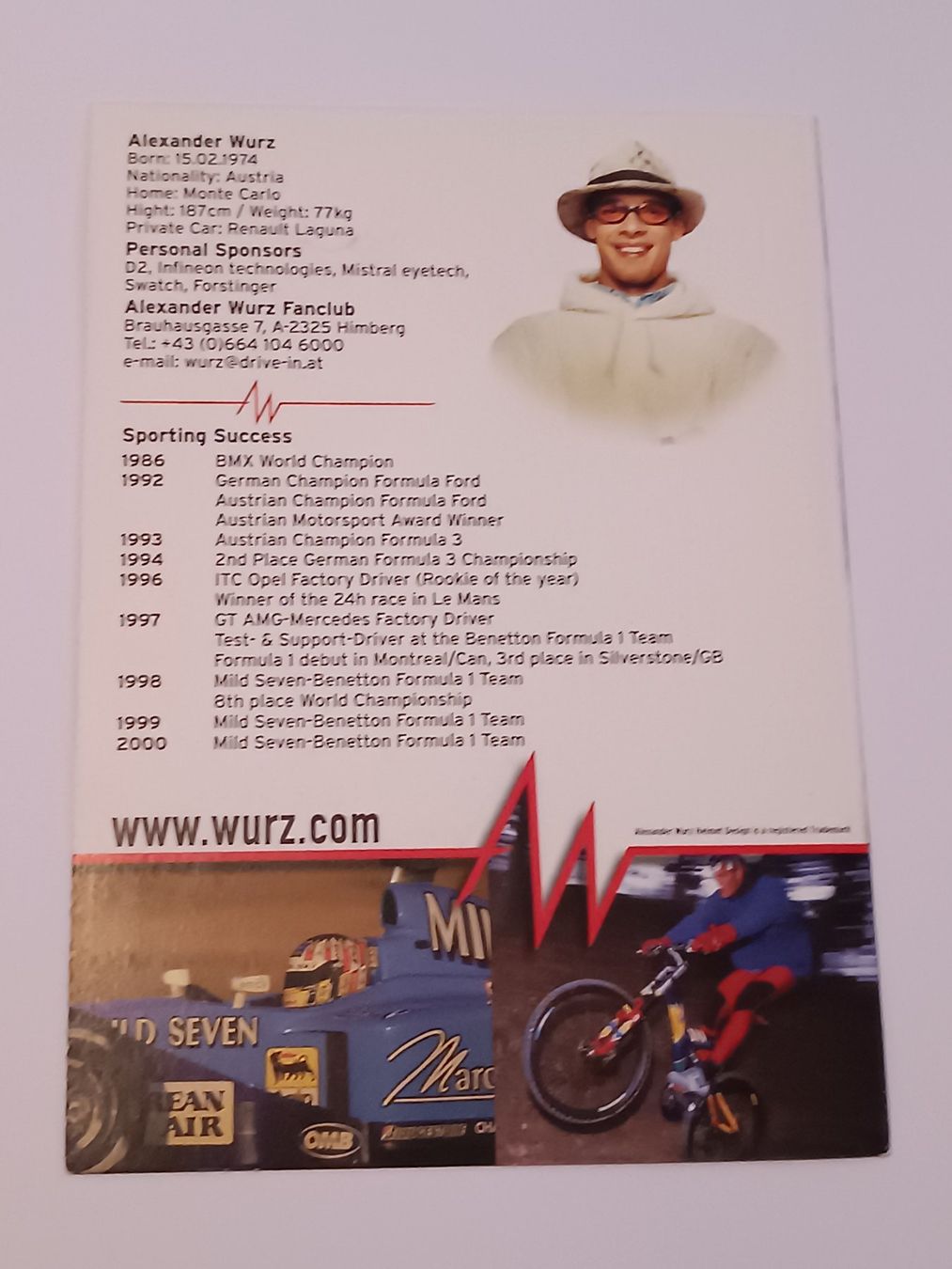 Autografi: Alexander Wurz - handsigniert – Usato da Menziken venduto da Artographs 1