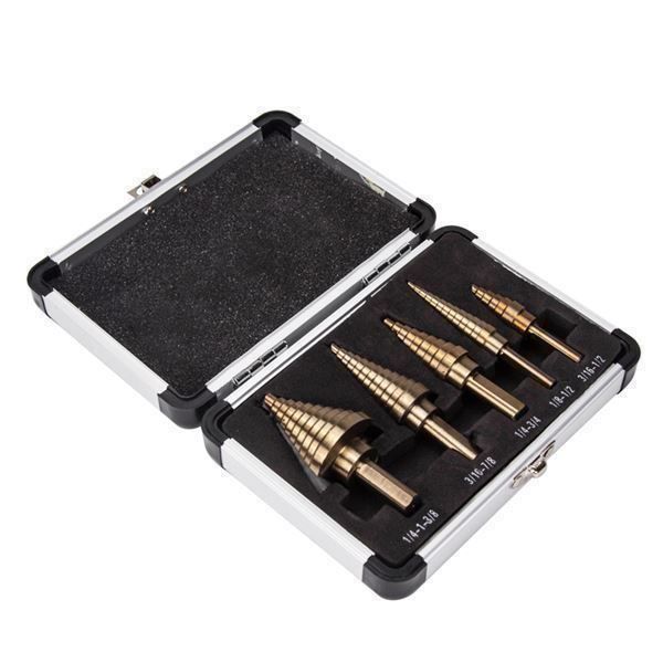 QWORK 5-tlg. Stufenbohrer-Set – HSS 4241 Titanbeschichtet, Größen 4–35 Mm – Für Blech, Holz & Kunststoff Kegelbohrer Titanbeschichtet HSS 4241