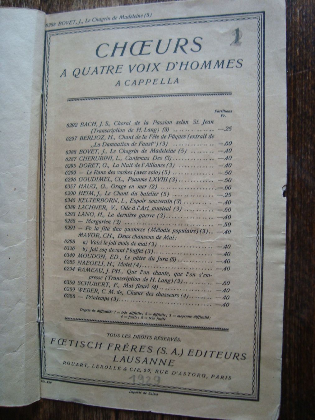 Bücher: Partition "Le chagrin de Madeleine" de Joseph Bovet – Gebraucht aus Fribourg von ruswil007