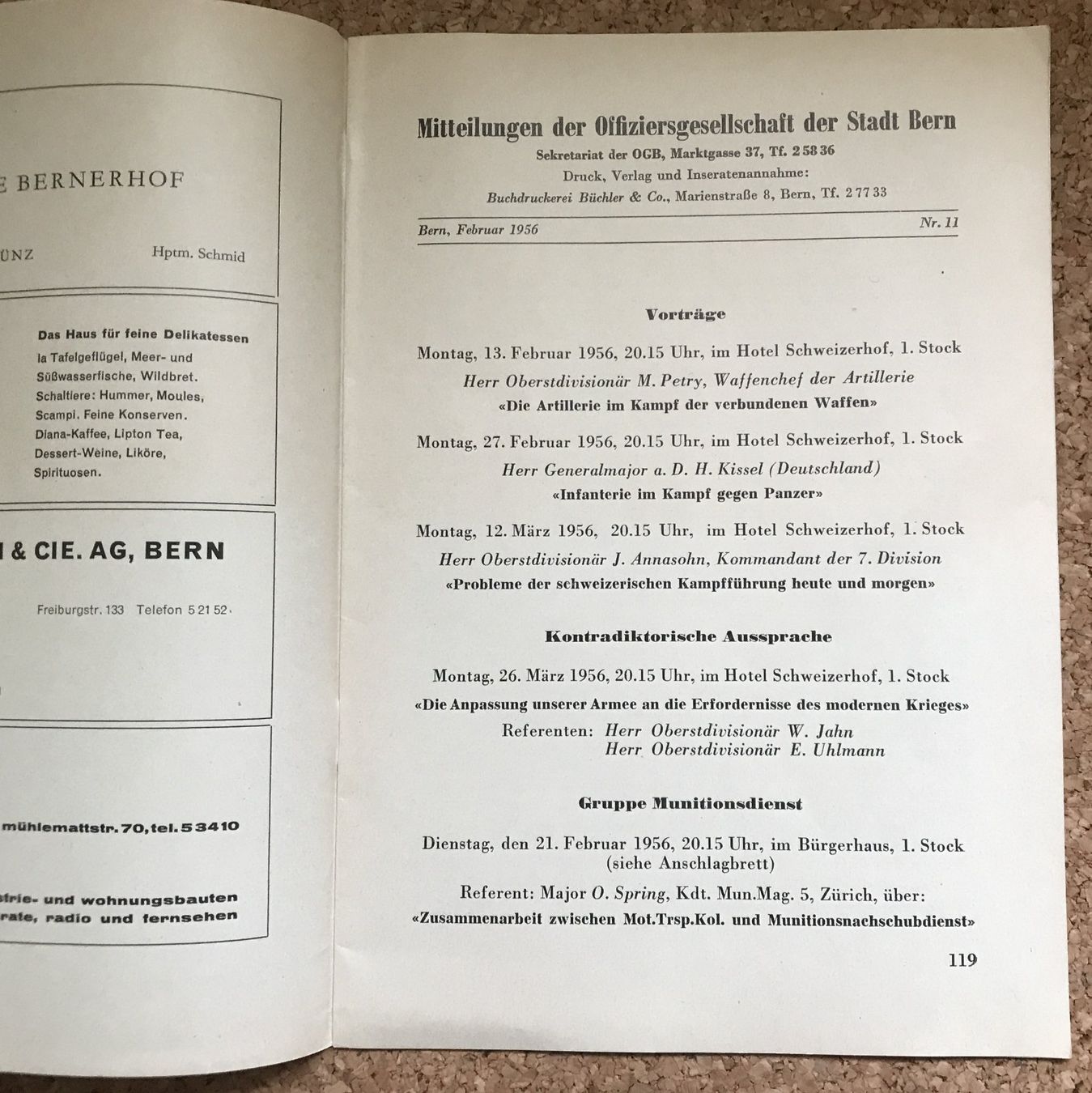 Schweizer Armee Armi bianche: SCHWEIZER ARMEE MITTEILUNG DER OFF. GESELLSCHAFT BERN 1956 – Usato da Ostermundigen venduto da wini63 1