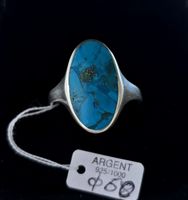Bague Vintage Style Navajo Native Turquoise et Pyrite 925