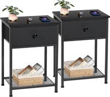 Nachttisch 2er Set mit Schubladen Beistelltisch Schwarz