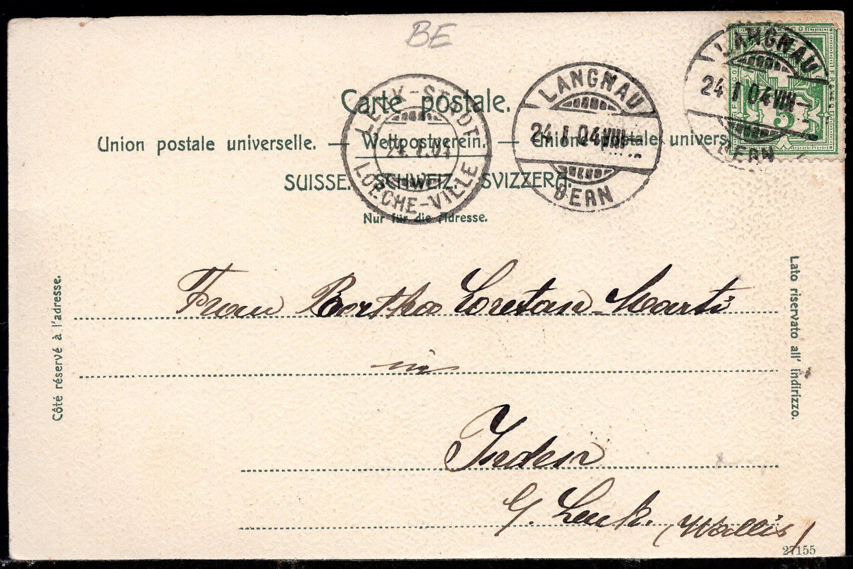 Ansichtskarten: Langnau   1904 – Gebraucht aus Aarau von kufi44 1