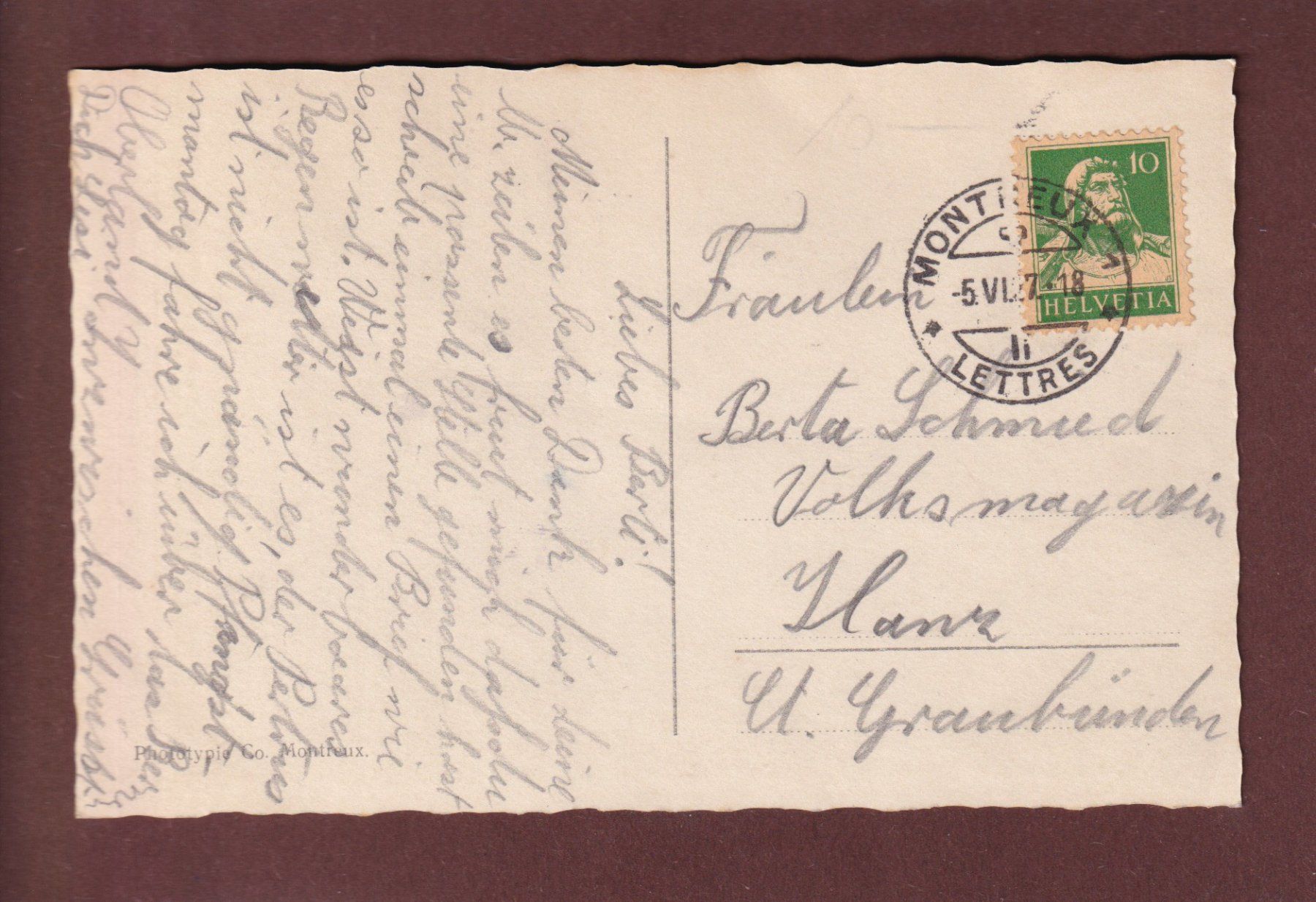 Cartoline postali: MONTREUX - Dents du Midi - 1927 – Usato da Pully venduto da nicecards 1