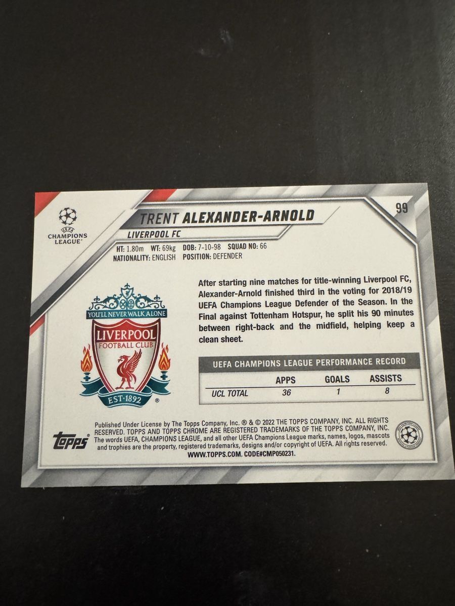 Topps Carte collezionabili: 21-22 Topps Chrome UCL-Trent Alexander-Arnold #99 Refractor – Nuovo (secondo la descrizione) da Oekingen venduto da dav_lf5x 1