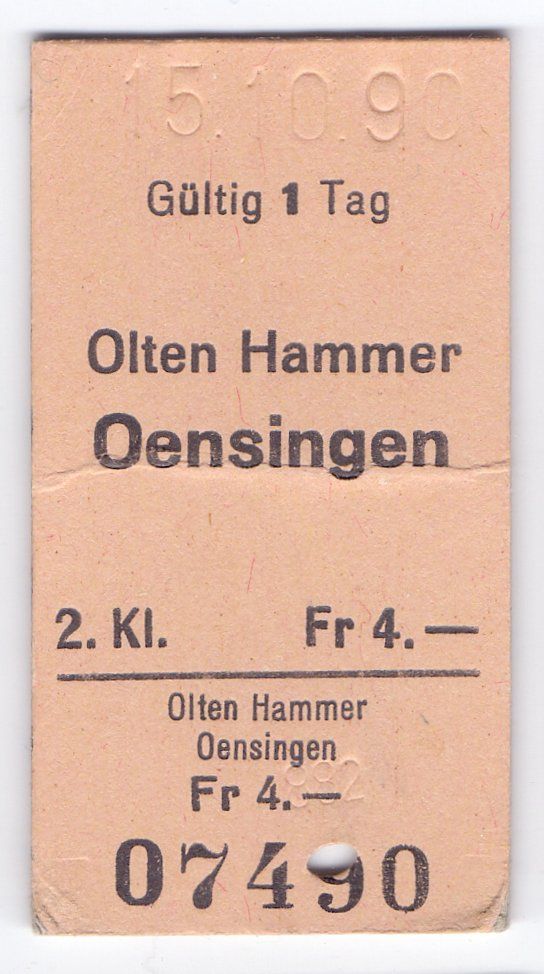 Tickets: Billette Olten Hammer - Oensingen – Gebraucht aus Langenthal von Sammlungs_aus