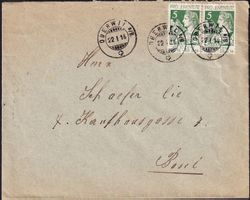 1914: Pro Juventute (2x) Nr. J1, Brief von Oberwil b.B. (BE)