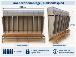 Garderobenanlage Umkleidespind 8 Fächer 242 cm Metall