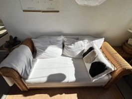 Rattan Schlaf-Sofa, echt Holz, 
