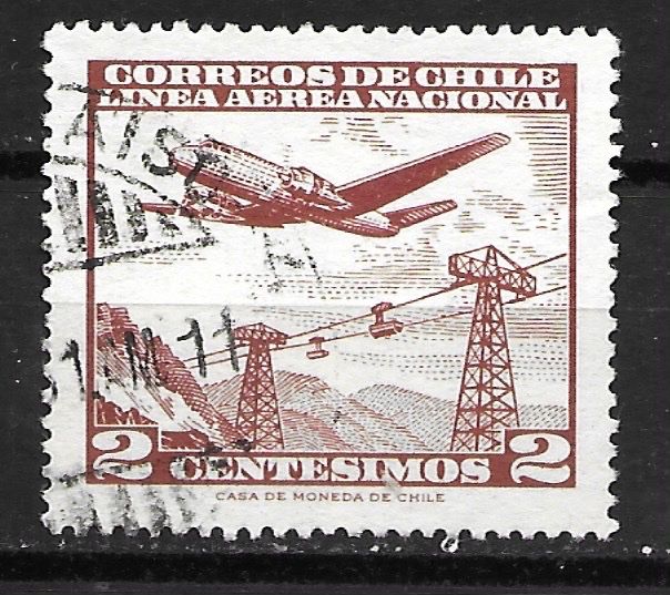 Tutti i francobolli: Chile 1961: Flugzeug über Drahtseilbahn – Usato da Zürich venduto da Rainstamps