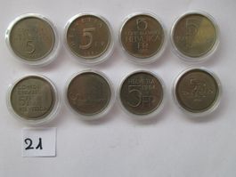 8 Gedenkmünzen 5 Franken