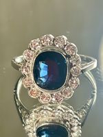 Sublime Bague Or Blanc 18k Saphir Australien 14 Diamants