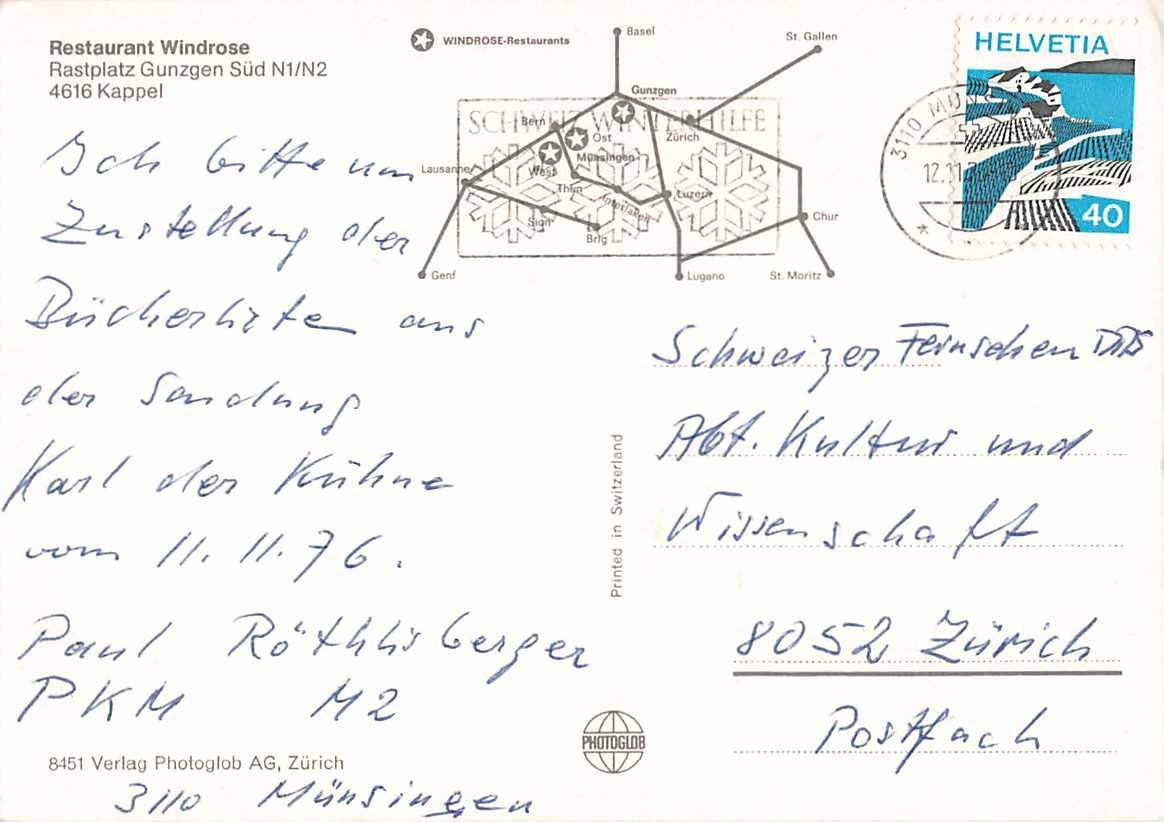Cartes postales: Restaurant WINDROSE GUNZGEN vor 50 Jahren – D'occasion à Lufingen par philatelieshop 1