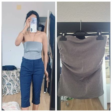 Günstig Porto! XS/34 Top bandeau argenté BERSHKA comme neuf