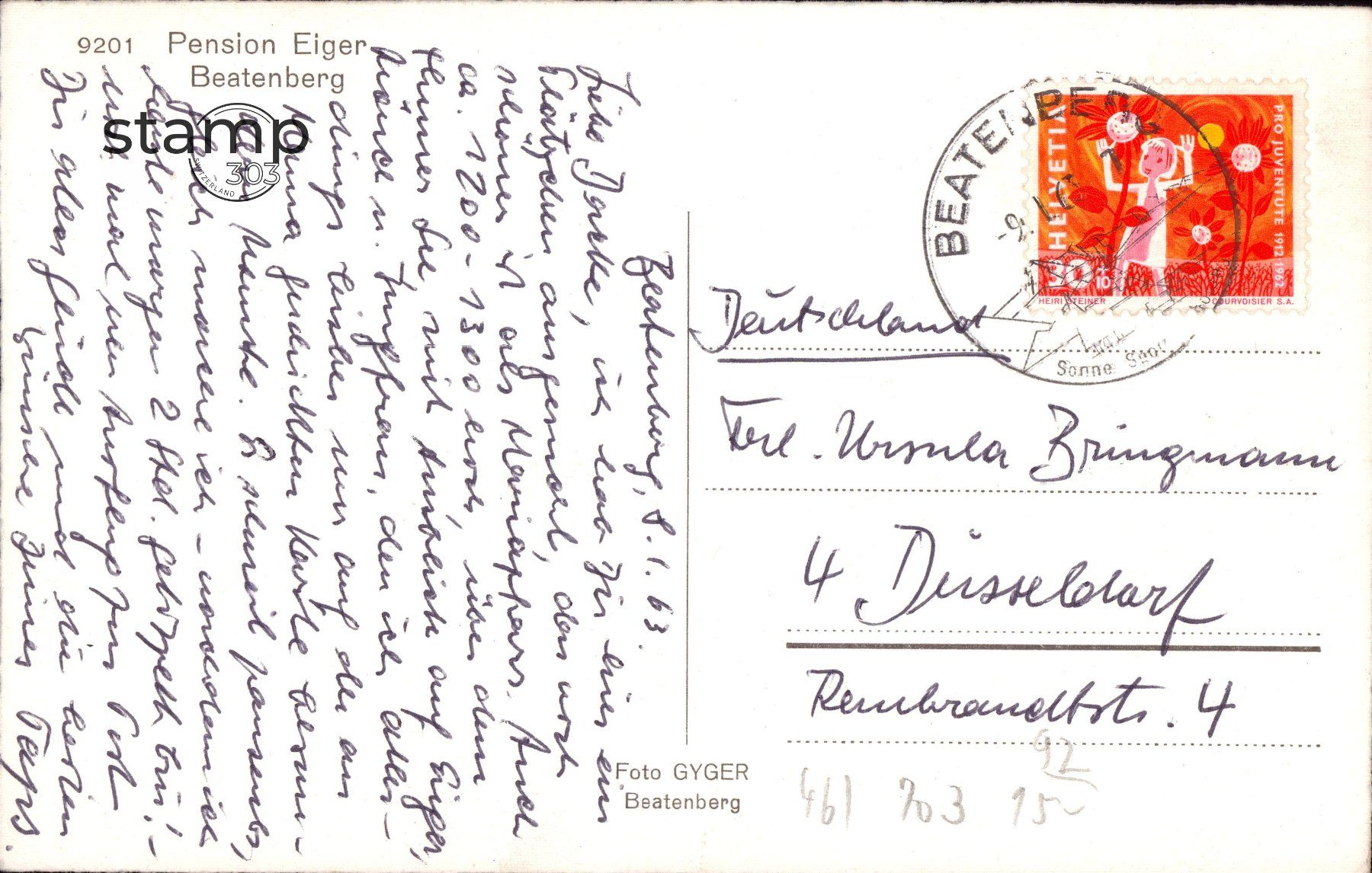 Ansichtskarten: 1963 AK Beatenberg _ Pension Eiger – Gebraucht aus Eggersriet von stamp303 1