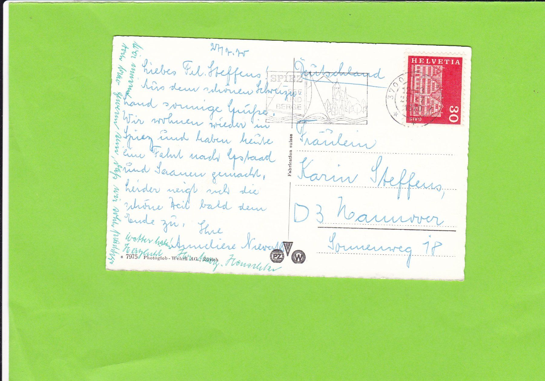 Cartoline postali: Gstaad – Usato da St. Peterzell venduto da neckertal 1
