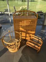 Rattan-Kommode, Beistelltisch und Zeitschriftenständer – Set