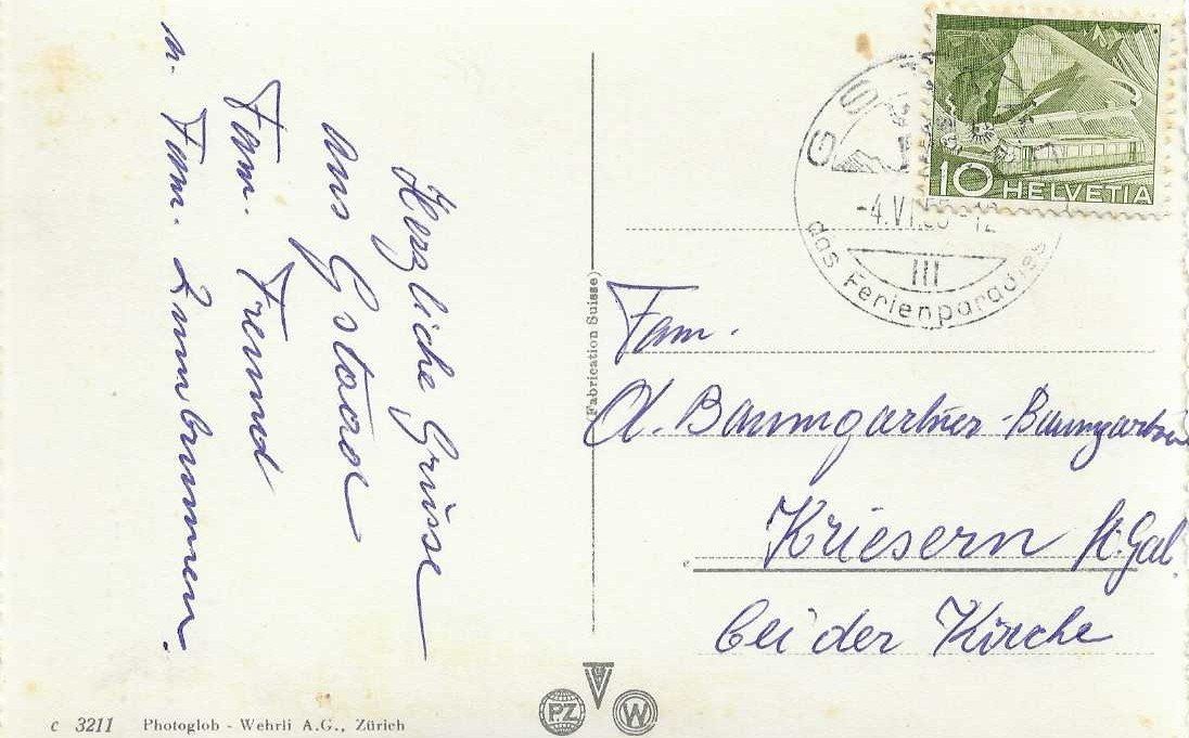 Cartoline postali: AK GSTAAD 1953 BAHNHOF BAHN mit BERNERHOF – Usato da Schlossrued venduto da Aronliam 1