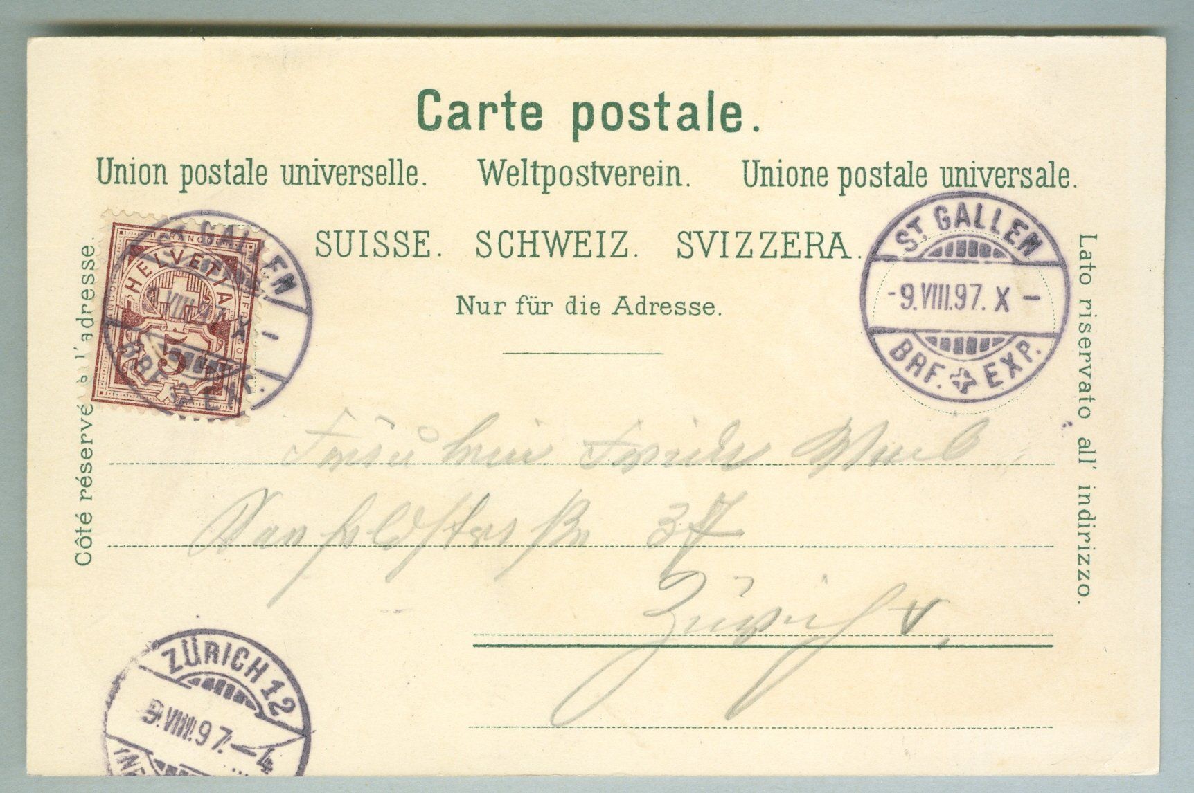 Ansichtskarten: 1897 Schweiz AK Kt AR – Gebraucht aus Zürich von yago-rot 1