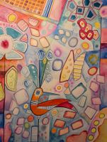 Original Aquarell "lucky bird" Vogel und Schmetterling Bild