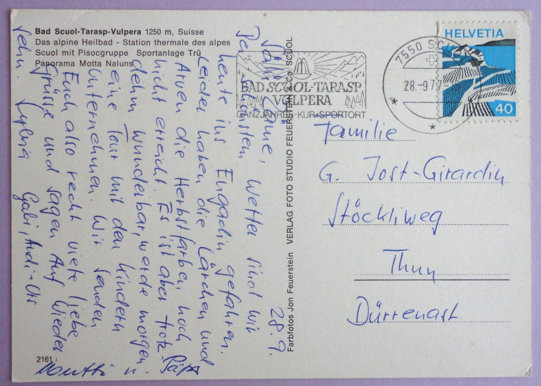 Cartoline postali: Bad Scuol-Tarasp-Vulpera 1250 m – Difettoso da Fétigny venduto da Billy2miny 1