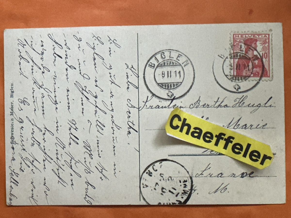 Cartoline postali: Alte Ansichtskarte / Postkarte 1911 von Biglen. mit Stempel – Usato da Zürich venduto da Chaeffeler 1