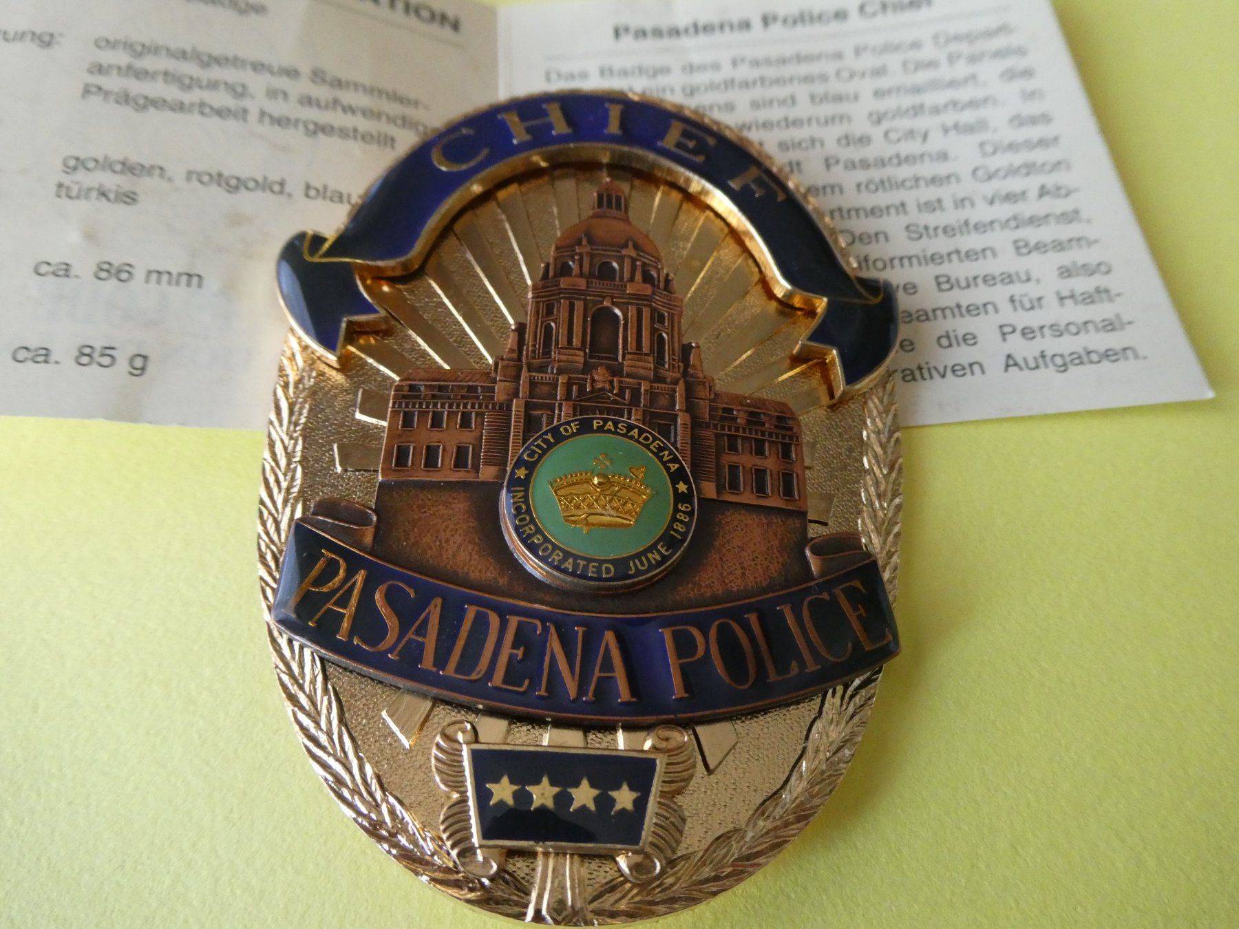 Medaglie: USA, Pasadena Police Chief    Replika – Nuovo (secondo la descrizione) da Hinterforst venduto da Rohusri 1