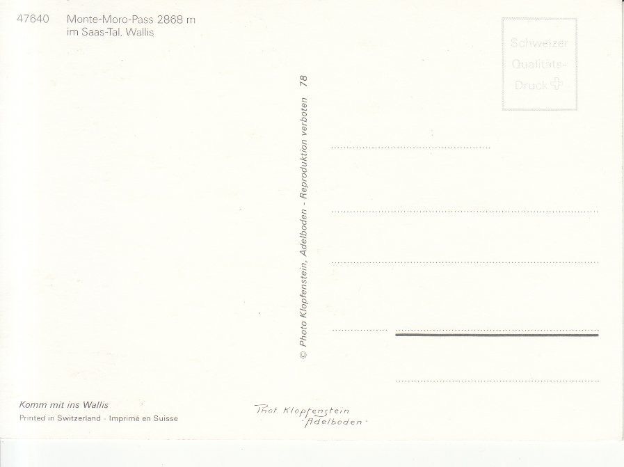 Cartoline postali: Monte Moro Pass ca. 1970 – Usato da Bürglen TG venduto da StampGraf 1