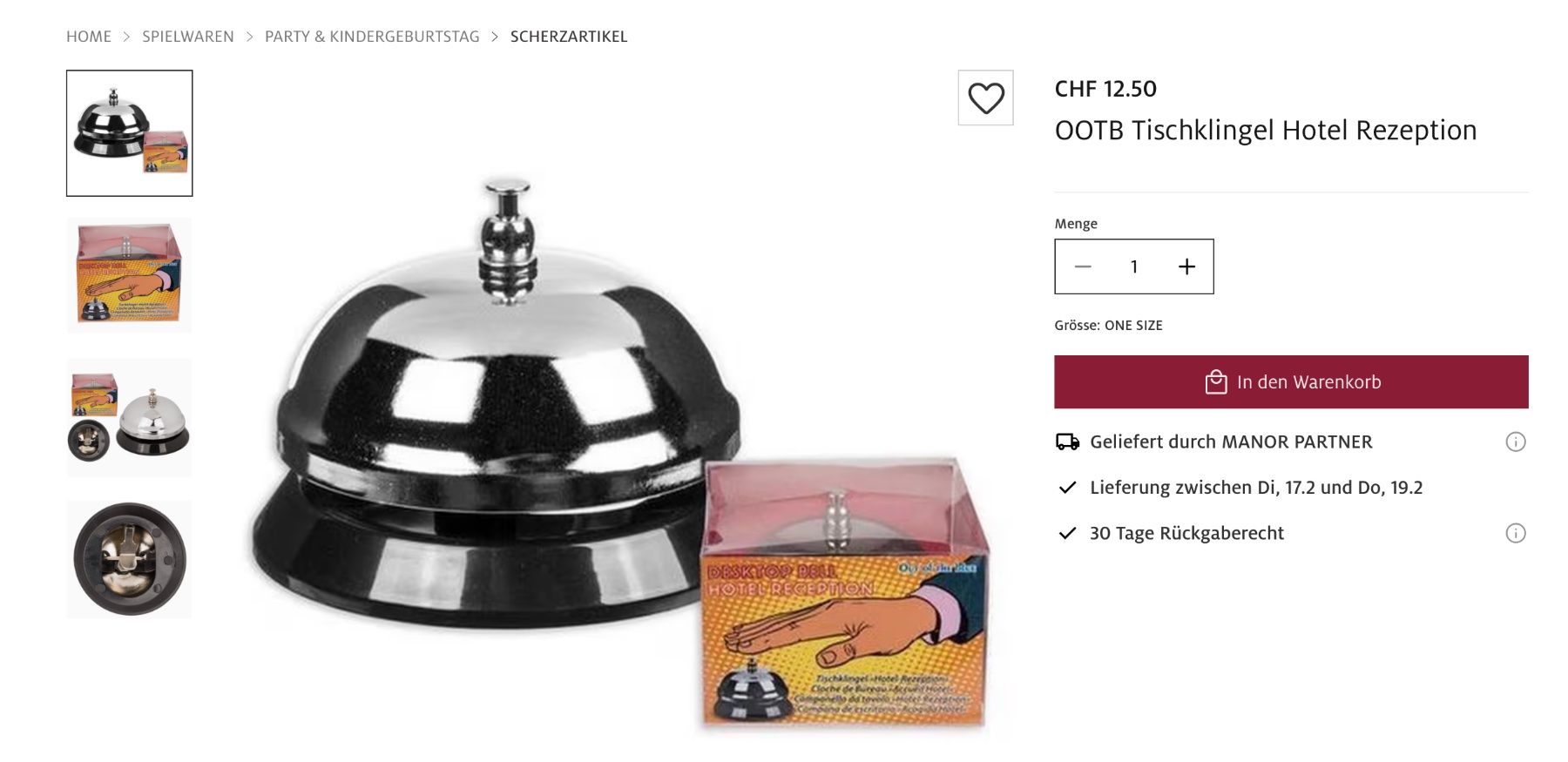 Campanacci mucche: Originalverp. Hotelglocke Manor – Nuovo e nell'imballaggio originale da Winterthur venduto da Sunshine143 3