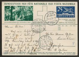 Flugpost Schweiz 1931 Zug Zürich St. Gallen Luftpost