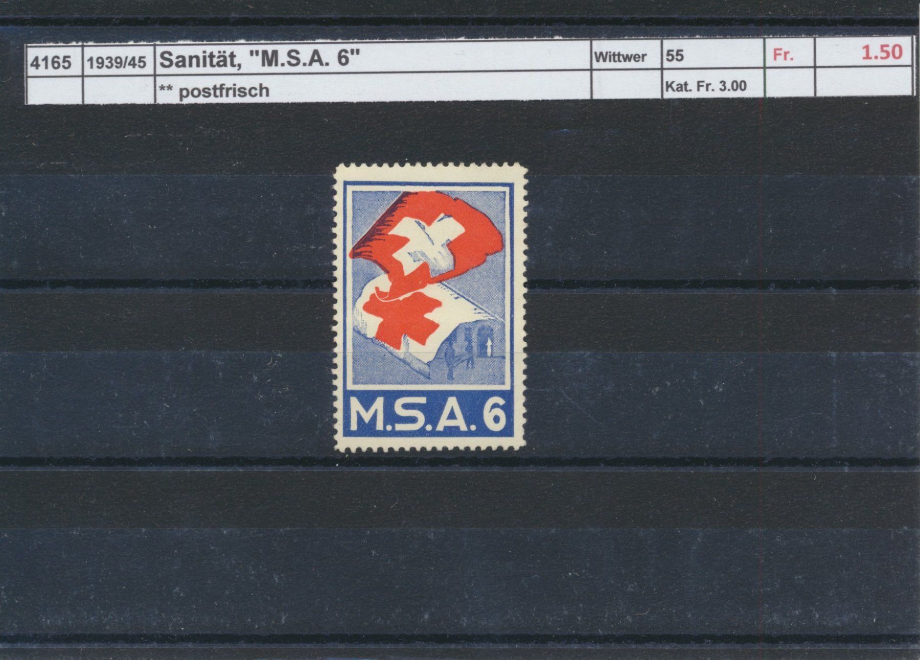 Tutti i francobolli: 1939/45 Sanität, "M.S.A. 6", ** postfrisch – Nuovo (secondo la descrizione) da Winterthur venduto da Zupogeru