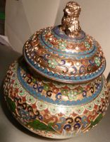WUNDERSCHÖNE ANTIKE CLOISONNÉ VASE-,-15 x 13 CM, 1960