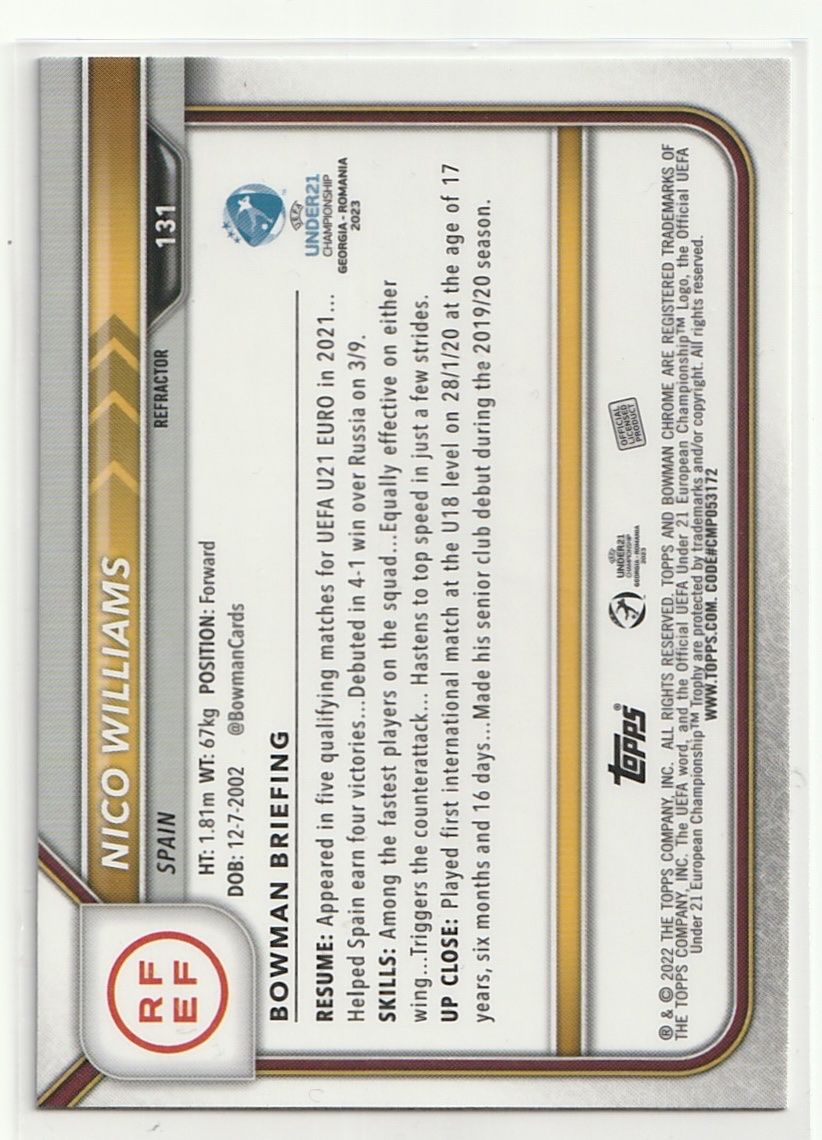 Topps Sammelbilder & Trading cards: Nico Williams 1st Bowman Chrome Refractor – Gebraucht aus Biel/Bienne von historian-198 1