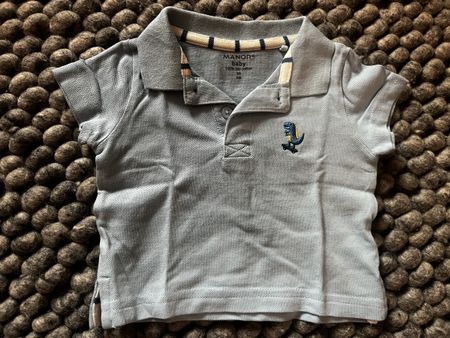 Baby Poloshirt Gr. 56 grau-hellblau mit gesticktem Dino 🦖 