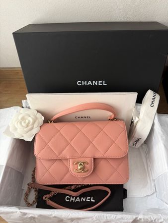 Chanel top handle mini flap pink