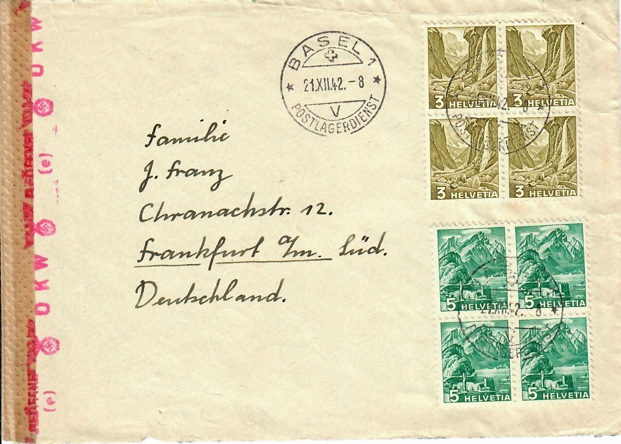 Tutti i francobolli: Brief, Basel - Deutschland Zensur 1942 – Usato da Hochdorf venduto da Ziegel-16