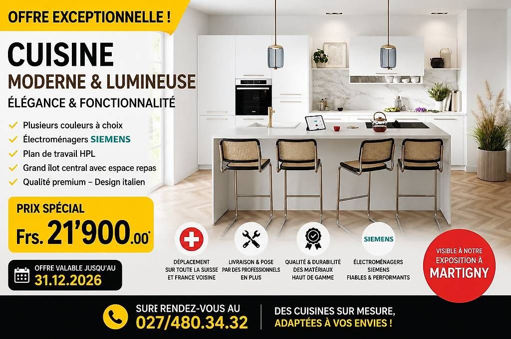 Cucine complete: OFFRE SPECIALE Cuisine Design avec Îlot équipée Siemens – Nuovo e nell'imballaggio originale da Martigny venduto da ambiance1920