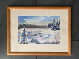 GEMÄLDE AQUARELL LANDSCHAFT  WINTER  SIGN. S. ZANIN 1996