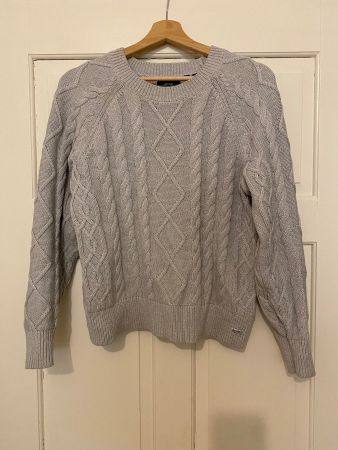 Superdry Strickpullover, Baumwolle, hellgrau, wie neu, XS