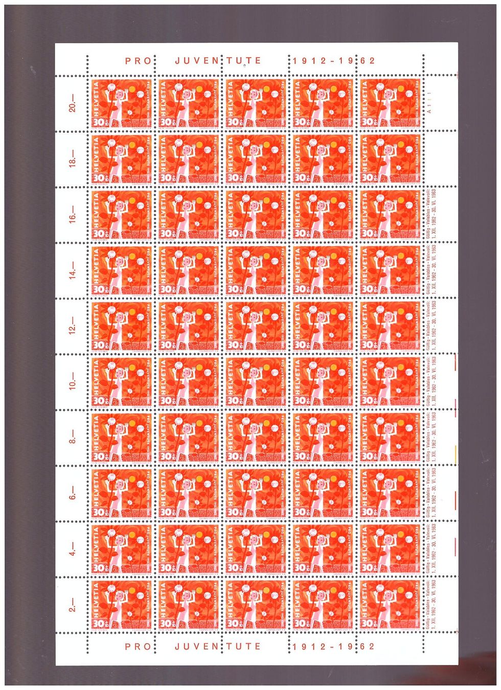 Alle Briefmarken: 1962 --- PRO JUVENTUTE BOGEN POSTFRISCH JE 50 STÜCK – Neu (gemäss Beschreibung) aus Dübendorf von Piero2 1