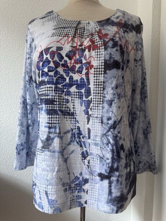 T-Shirt RABE taille 38 bleu/blanc motif abstrait, viscose