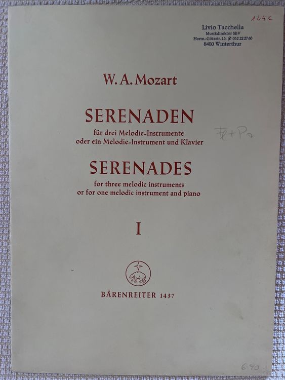 Noten- Klavier und Flöte - W.A.Mozart- Serenaden I | Kaufen auf Ricardo