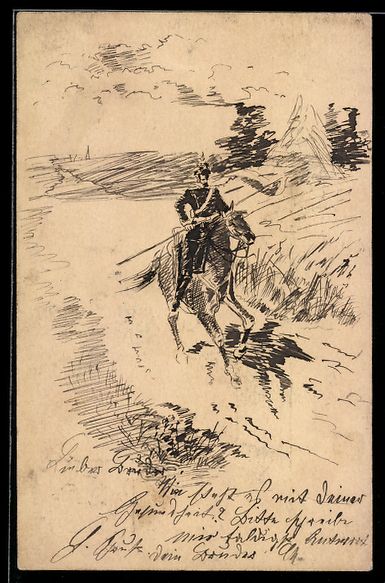 Cartoline postali: Handgemalt: Soldat mit Pickelhaube zu Pf – Usato da Berlin venduto da bartko-reher