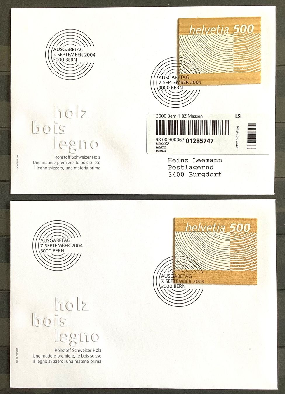 Tutti i francobolli: 2004 / R- FDC Rohstoff Schweizer Holz + FDC Ohne Adresse – Nuovo (secondo la descrizione) da Liestal venduto da Skunk02