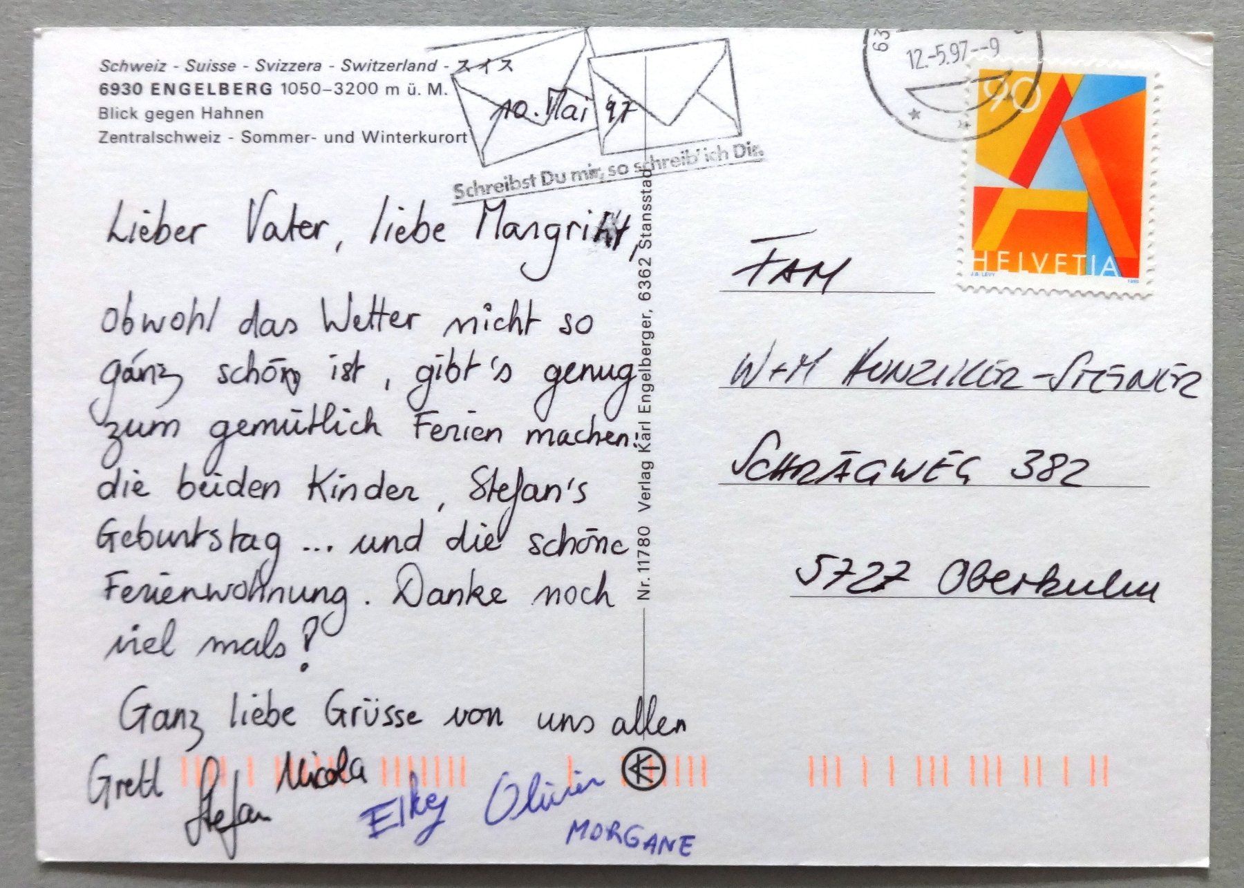 Cartoline postali: Engelberg, Blick gegen Hahnen – Usato da Fétigny venduto da Billy2miny 1