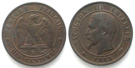 FRANCE 10 Centimes 1853 B Rouen ancre NAPOLEON III tete nue